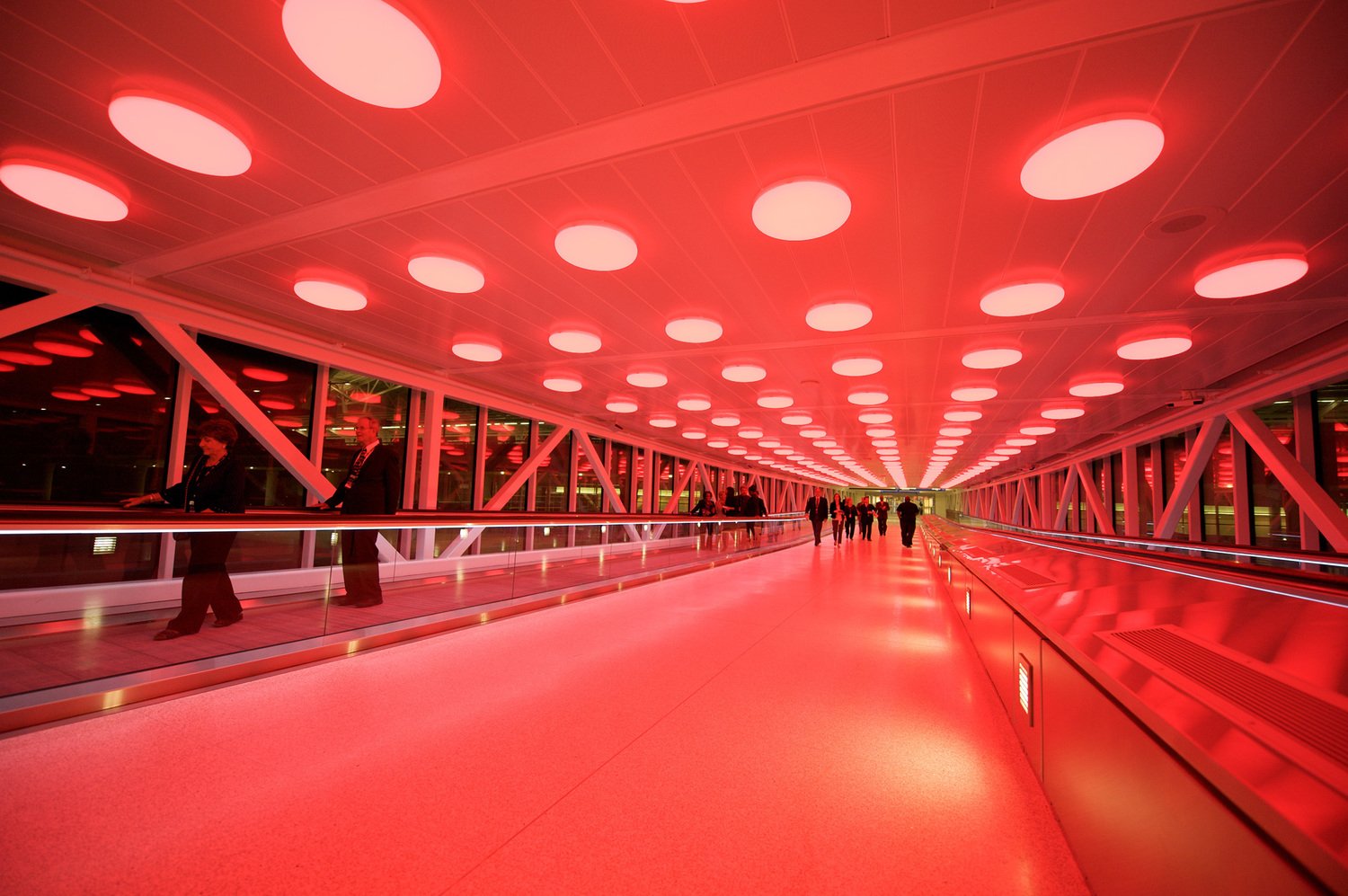 Red LED lights in terminal at Indianapolis airport